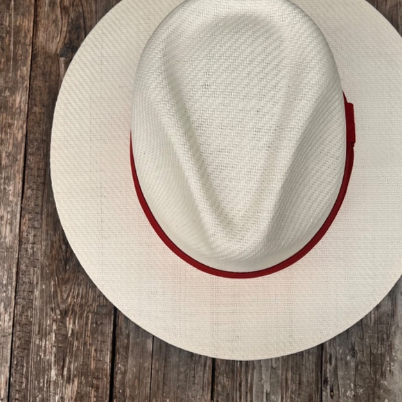 H17 FEDORA HAT IN BEIGE WITH RED HEADBAND SIZE M - Picture 3 of 4